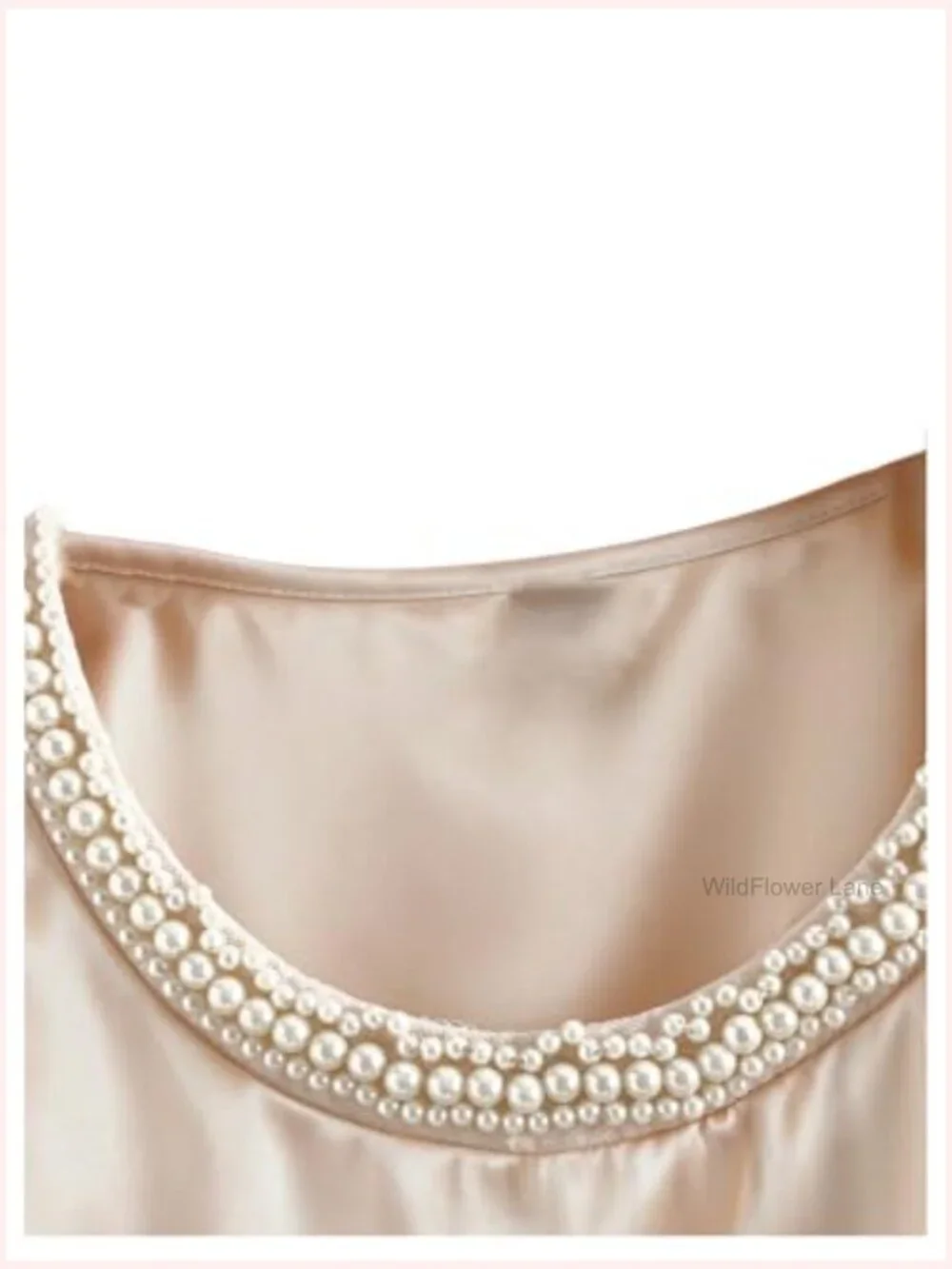 Elegant Satin Ruffle Short Sleeve Blouse Pearl Crew Neck Summer Top - Picture 3 of 5